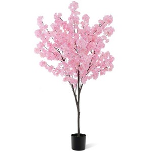 Costway 6.5 FT 1/2 PCS Tall Artificial Cherry Blossom Tree with 900 Pink Flowers Cement-filled - 1 of 4