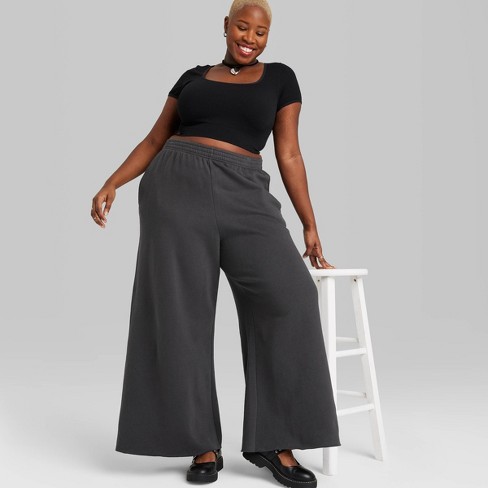 Black Basic Wide Leg Sweatpants, Bottoms