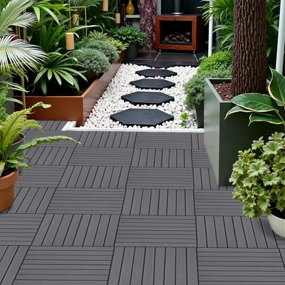 50 Pieces of 11.7" x 3.16" Textured Plastic Wood Deck Tiles for Outdoor Terrace Flooring, Light Gray