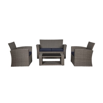 WestinTrends 4 Piece Outdoor Wicker Rattan Conversation Sofa set with Coffee table