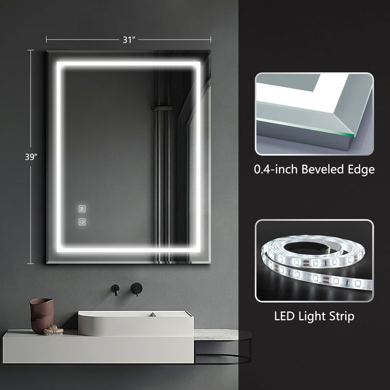 Neutypechic LED Bathroom Vanity Mirror Rectangle Wall Mirror with Beveled Edges, 4 of 9