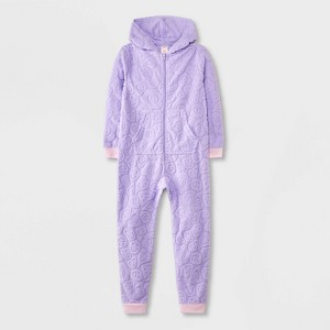 Girls' Smiley Embossed Union Suit - Cat & Jack™ Lavender Purple - 1 of 4