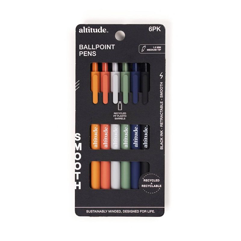 Altitude 6ct Ballpoint Retractable Pens Assorted Color Matte Finish Black Ink, 1 of 7