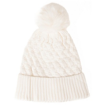 Women's Solid Color 100% polyester Cable Knit Hat with pom