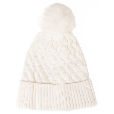 Women's Solid Color 100% polyester Cable Knit Hat with pom - image 1 of 3