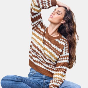 Women's Burnt Orange Irregular Striped Long Sleeve Sweater - Cupshe - 1 of 4
