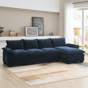 118" Chenille Upholstered L-Shaped Sectional Sofa with Reversible Chaise, Double Cushions, and Storage Pockets - 1 of 4