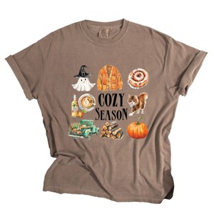 Cozy Season Watercolor Icons - Womens Garment Dyed Graphic T-Shirt - 1 of 4