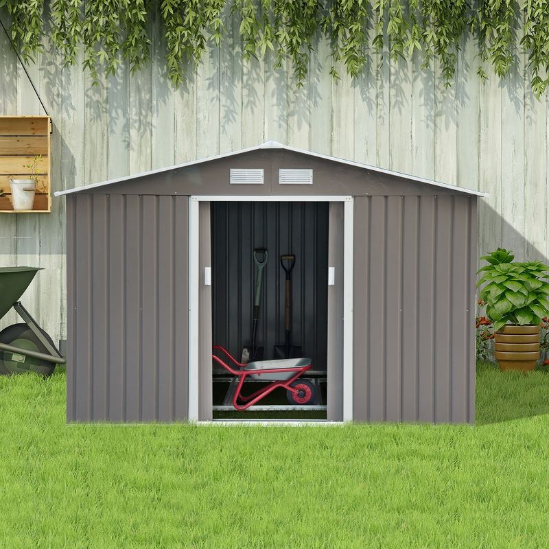 Outsunny Metal Storage Shed Organizer, Garden Tool House with Vents and Sliding Doors for Backyard, Patio, Garage, Lawn, 2 of 7