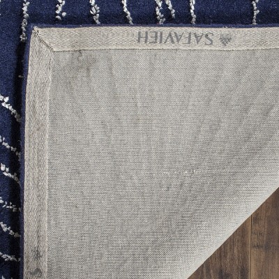 Dark Blue and Ivory Hand-Tufted Wool Round Rug