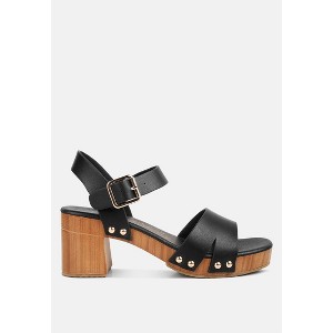 Campbell Faux Leather Textured Block Heel Sandals Women - 1 of 4
