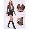 INSPIRE CHIC Women's Faux Leather One Button Lapel Collar Cropped Moto PU Jackets - 2 of 4