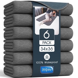 Inspire Underpads | Stain Hiding Gray - Reusable Incontinence Bed Pads Waterproof Mattress Pad   (34 X 36 - 6 Pack) - 1 of 4