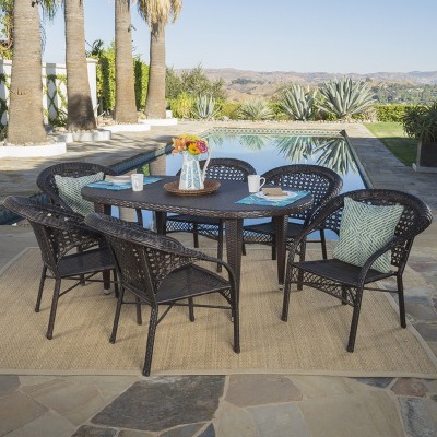 Aloha 7pc Wicker Dining Set - Brown - Christopher Knight Home