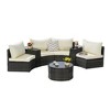 7-Piece Outdoor Patio Half-Moon Sectional Sofa Set with Tempered Glass Coffee Table - 3 of 4