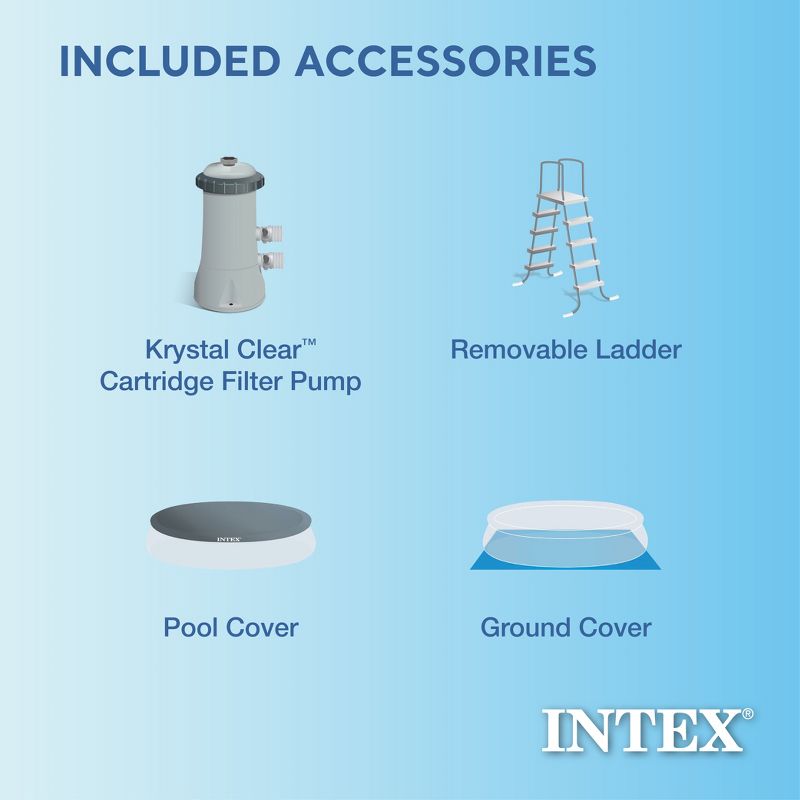 Intex Easy Set 18 Feet by 48 Inch Round Outdoor Backyard Inflatable Swimming Pool Set with Cover, Ladder, and Filter for Pools Above Ground, Blue, 3 of 7