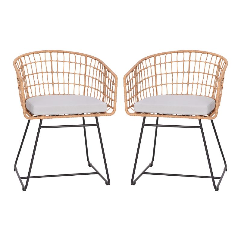 Emma and Oliver Set of Two All-Weather Faux Rattan Rope Chairs with Padded Cushions for Indoor and Outdoor Use, 1 of 12