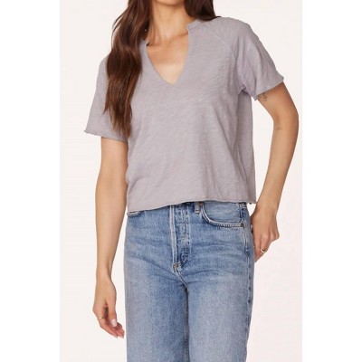 Women's Split Neck Short Sleeve Boxy Raglan Tee - bobi