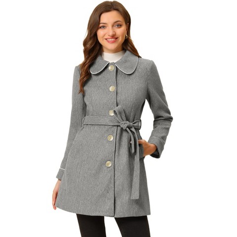INSPIRE CHIC Women's Winter Elegant Lapel Collar Long Trench Coat Light Grey Large