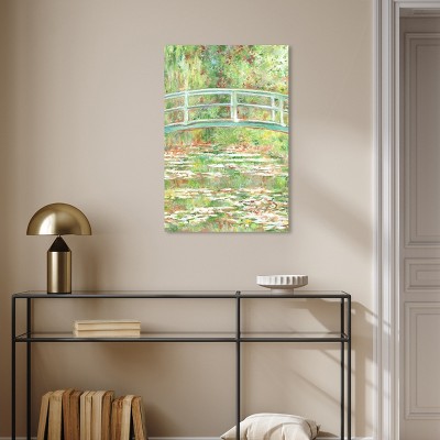 Impressionist Garden Bridge Canvas Art, 20" x 30", Green and White