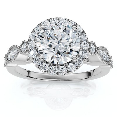 Pompeii3 Certified 1 1/3Ct Diamond Round Engagement Ring 14k Gold or Platinum Lab Created