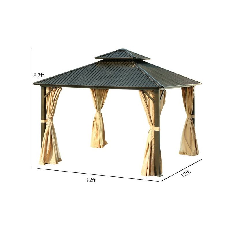 Aoodor 12 x 12 ft. Aluminum Frame Hardtop Roof Gazebo, Outdoor Patio 2-Tier Metal Roof Gazebo with Mosquito Netting and Curtains,  Black, 5 of 6