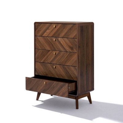 Walnut Brown Mid-century Modern 47.5-Inch Tall 5-Drawer Chest