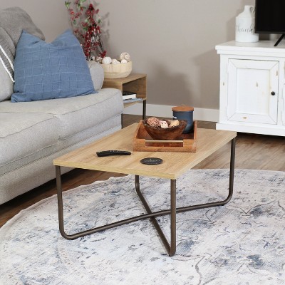 CrossBase 50'' Faux Wood and Metal Minimalist Coffee Table