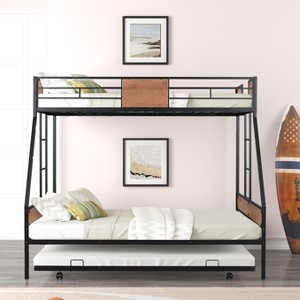 NicBex Twin over Full Bunk Bed Metal Bed Frame with Trundle, Ladder and Full Length Guardrail, Space Saving, No Box Spring Required - 1 of 4