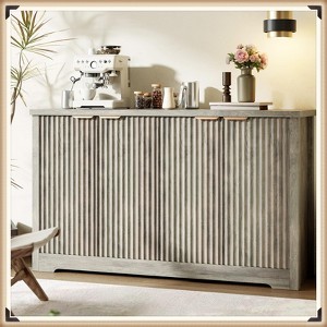 Jojoka Fluted Sideboard Buffet Cabinet with 4 Doors & Adjustable Shelves, Modern Wood Storage Credenza for Dining Room, Kitchen, Living Room - 1 of 4