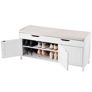 VEVOR Shoe Bench, 41.3 x 13.8 x 19.8 Inch Entryway Bench with Lift Top Storage and Seat Cushion, 250lbs Shoe Rack with 3 Cabinets , White - 1 of 4