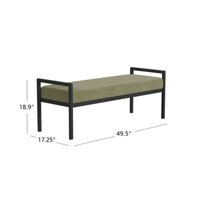 Sage Green Velvet and Black Metal Bedroom Bench with Storage