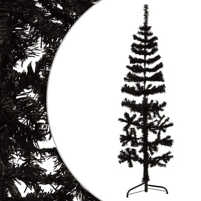 vidaXL Slim Artificial Half Christmas Tree with Stand - 5 ft Black PVC Tree - Realistic Design