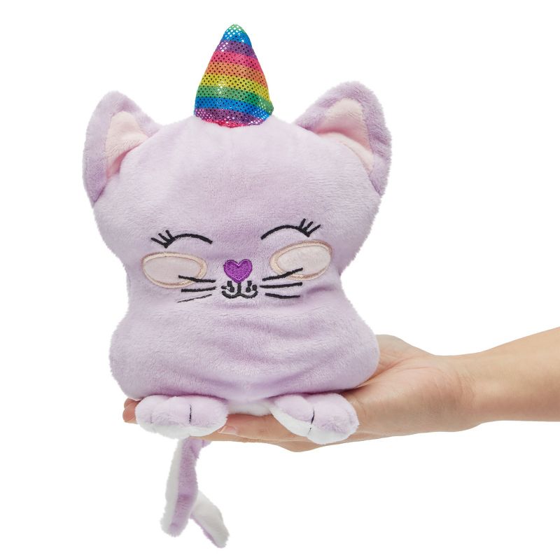 Small Reversible Caticorn Plush Toy, Lavender and White Caticorn Plushie with Rainbow Horn (6 x 12 In), 3 of 8