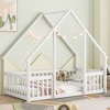 CAVINAS Twin/Full Size House-Style Bed Frame with Fence Guardrails,Modern Floor Bed for Kids Room,Bedroom - 2 of 4