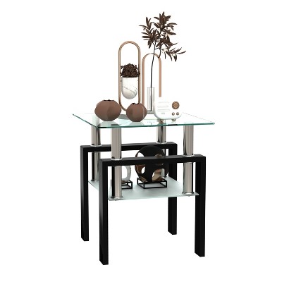 Maggift Patio End Tables, Modern Decorative Side Tables, Stylish Design for Patio, Living Room, Indoor and Outdoor Use, Black, 17.72"*17.72"*20.5"