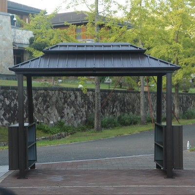 6x10FT Hardtop Grill Gazebo,Double Galvanized Steel Roof BBQ Canopy with Storage Cabinets And Ceiling Hooks-Maison Boucle