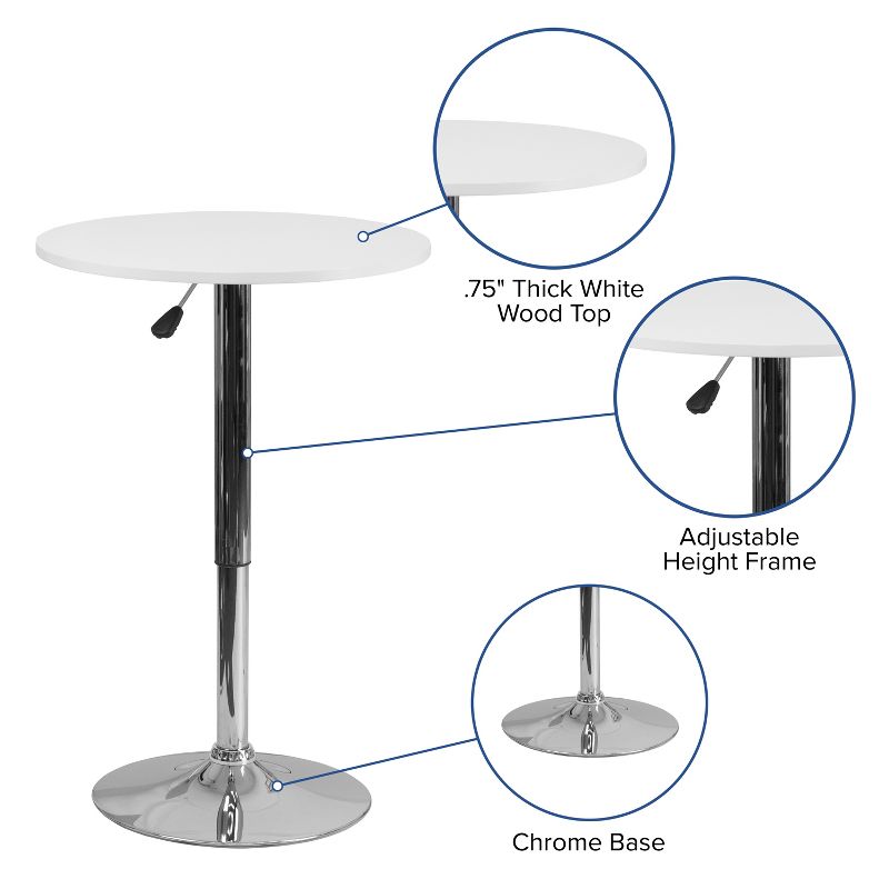 Flash Furniture 23.75'' Round Adjustable Height White Wood Table (Adjustable Range 26.25'' - 35.75''), 3 of 6