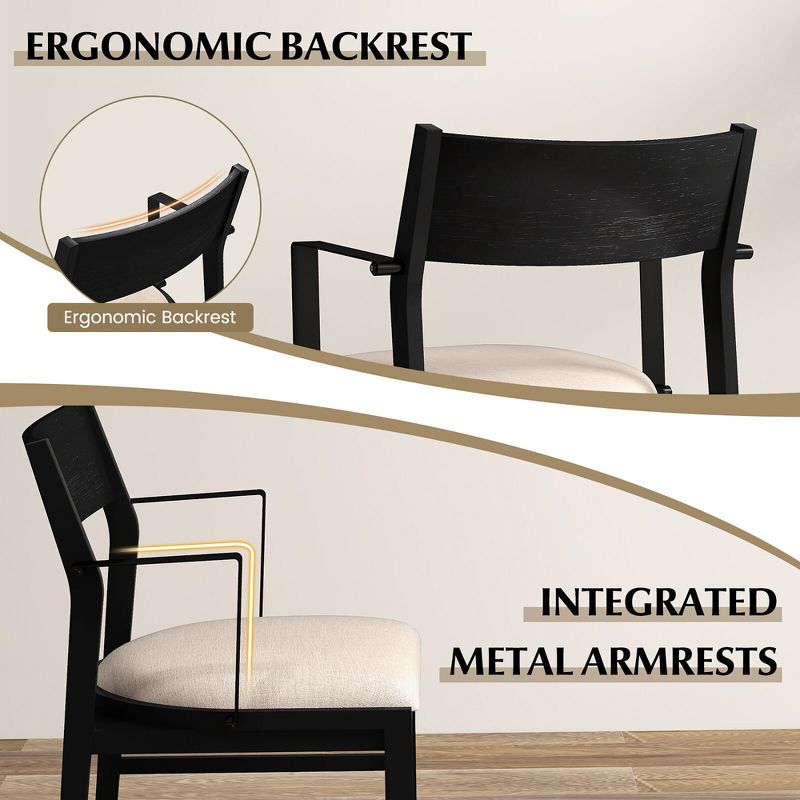 Tangkula Dining Chair w/ Arms Set of 4 Modern Kitchen Chairs w/ Contoured Backrest Black & Beige, 5 of 9