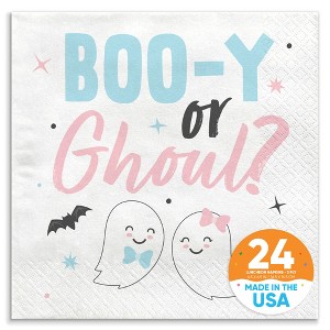 Big Dot of Happiness Boo-y or Ghoul Party Napkins, Halloween Gender Reveal Party Decor, White 3-Ply Paper Luncheon Napkins - 24 Count - 1 of 4