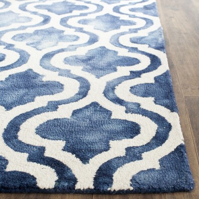 Navy and Ivory Hand-Tufted Wool Square Area Rug, 7' x 7'