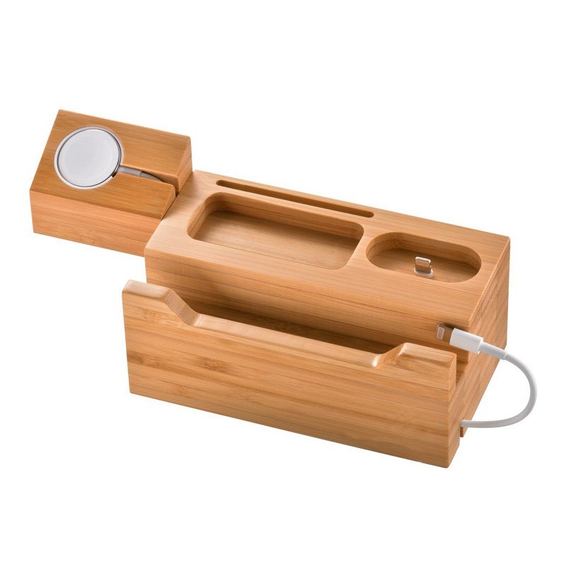 Trexonic 3 in 1 Bamboo Charging Station with Card Holder, 2 of 4
