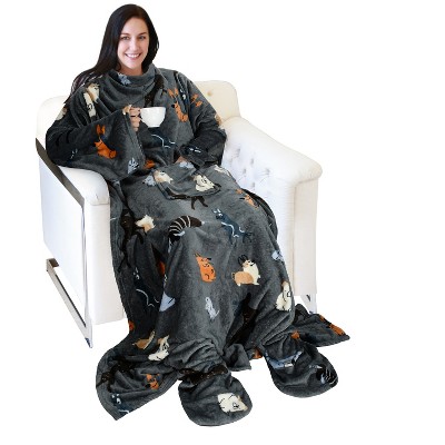 Catalonia Fleece Wearable Blanket with Sleeves and Foot Pockets, Micro Plush Wrap Sleeved Throw Blanket Robe, Super Fuzzy Cozy TV Blanket Throw, Gift