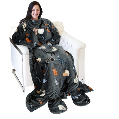 Catalonia Wearable Fleece Blanket With Sleeves And Foot Pockets For ...