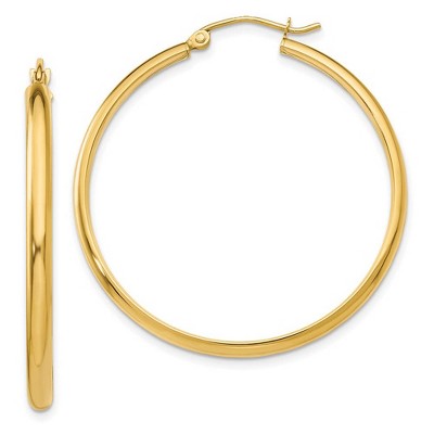 Black Bow Jewelry 2.75mm x 37mm Polished 14k Yellow Gold Domed Round Hoop Earrings