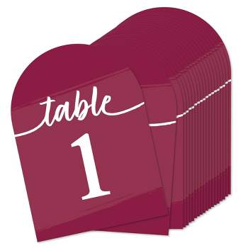 Big Dot of Happiness Burgundy Elegantly Simple - Wedding Receptions, Parties or Events Double-Sided 5 x 7 inches Cards - Table Numbers - 1-20