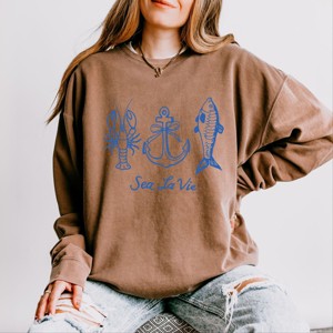 Simply Sage Market Sea La Vie 3 Across Lightweight Garment Dyed Sweatshirt - XL - Espresso - 1 of 4
