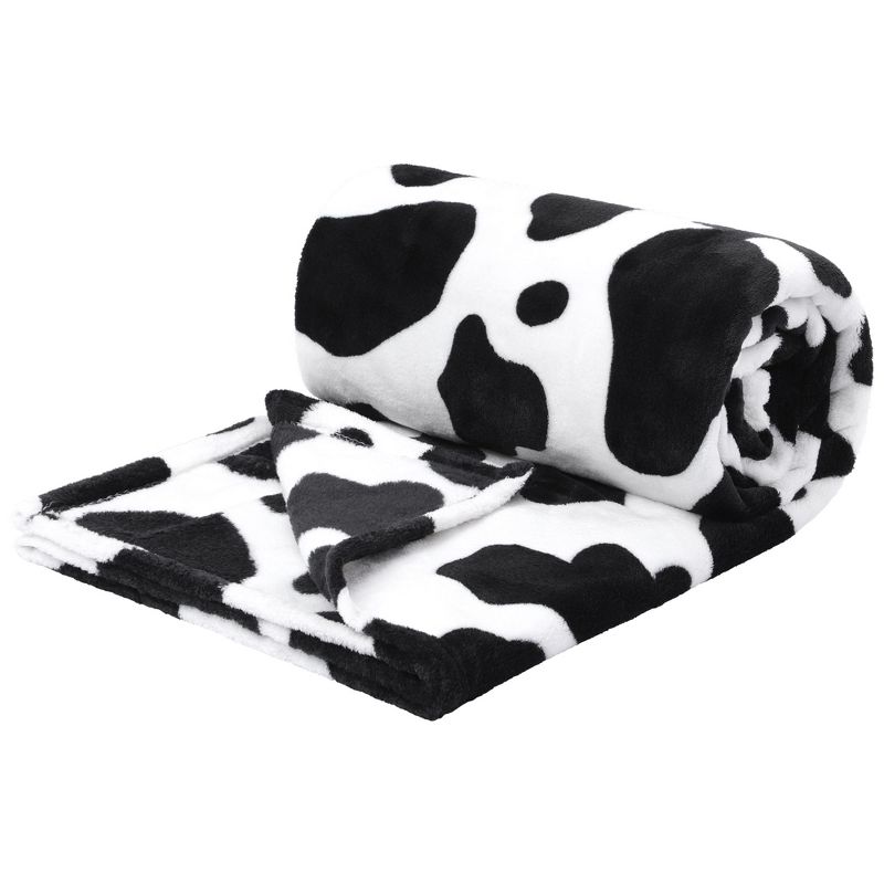 PiccoCasa 300GSM Cow Printed Fleece Flannel Throw Blanket Black and White 1 Pc, 1 of 5