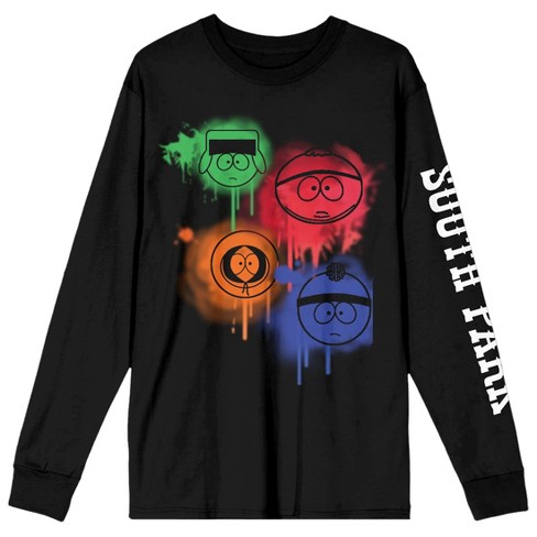 South Park Spray Paint Characters Crew Neck Long Sleeve Black Adult  Tee-Small