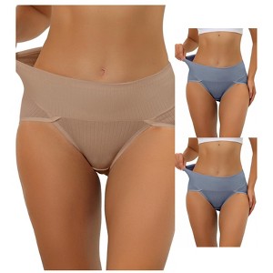 Allegra K Women's Hi-Cut Ribbed High Waist Tummy Control Available in Plus Size Briefs Multicolored - 1 of 4